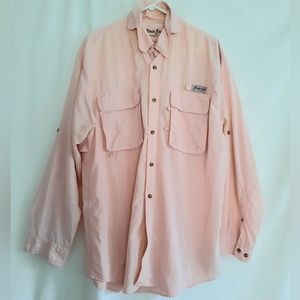 Men's Large Bimini Bay Peach Button Down Shirt Men Clothing Sports Boat Vented